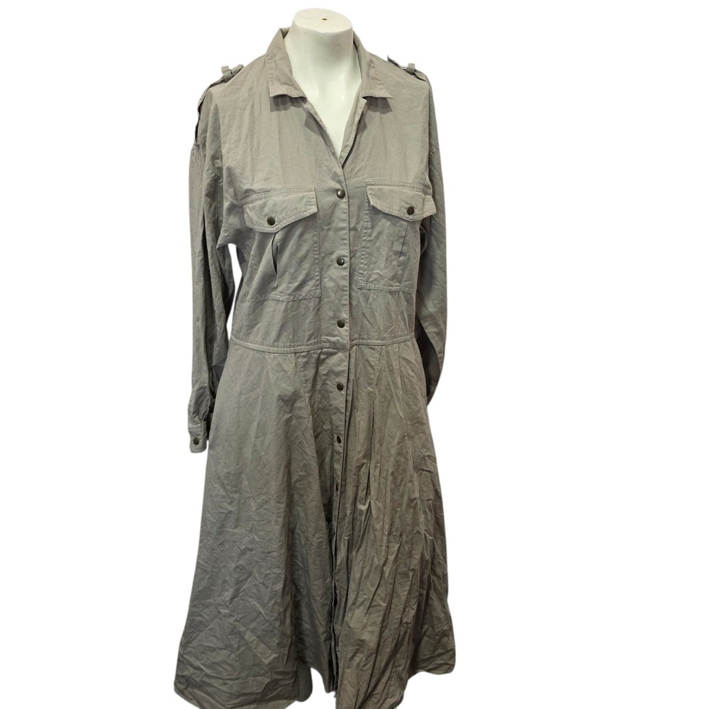 Impromptu Safari Utility Dress Size 14 100% Cotton Khaki Cargo Maxi Y2K